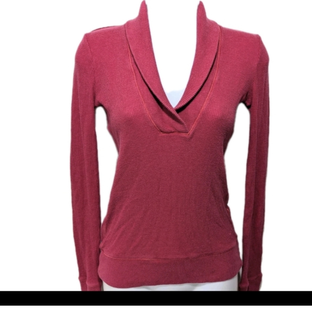 American Eagle Outfitters Shawl Collar Waffle Long Sleeve Top M 90s Y2K Babydoll